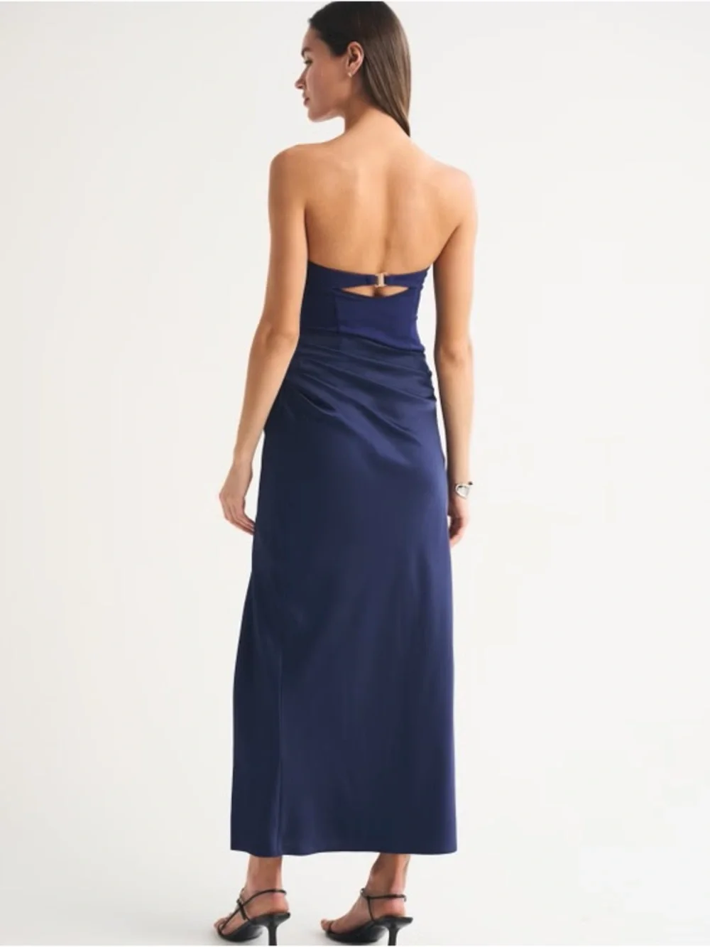 Abercrombie & Fitch Strapless Navy Blue Side-Slit Gown